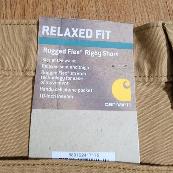 Carhartt Rugged Flex Rigby Work Shorts Relaxed Fit 31 X 10 Hickory Kakhi Cotton - Picture 11 of 13